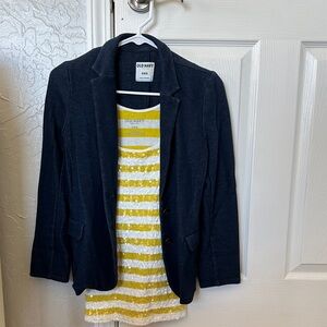 Old Navy Women's Navy Blazer + Yellow & White Striped Tank Top